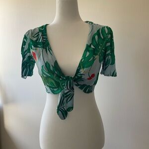 Tropical Green Tie-Front Top